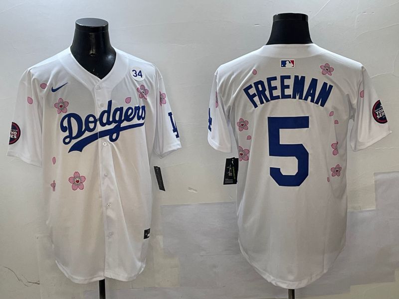 Men Los Angeles Dodgers #5 Freeman White Sakura Edition 2025 Nike MLB Jersey style 5->los angeles dodgers->MLB Jersey